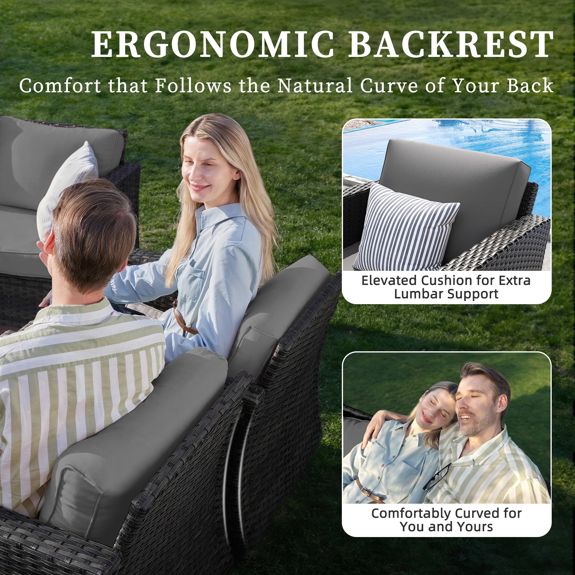 UDPATIO Patio Furniture Set with Fire Pit Table, Rocking Swivel Chairs, 5 Pieces Outdoor Furniture Sets, All-Weather Wicker Outdoor Sectional Sofa with Waterproof Cover, 4'' Thickened Cushion, Grey