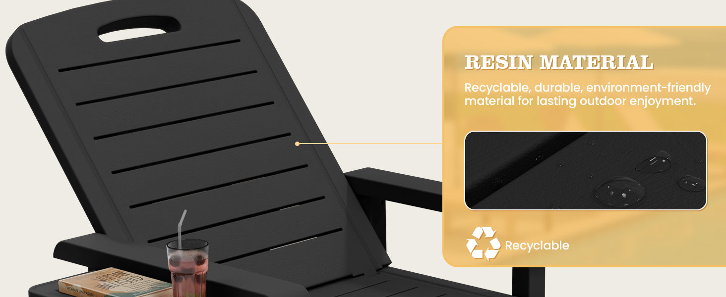 UDPATIO Oversized Pool Lounge Chairs Set of 2, Waterproof Resin Pool Chaise Lounges with Armrests and Cup Holder Tray, 5 Level Adjustable Backrest, for Poolsode, Lawn, Beach, Backyard