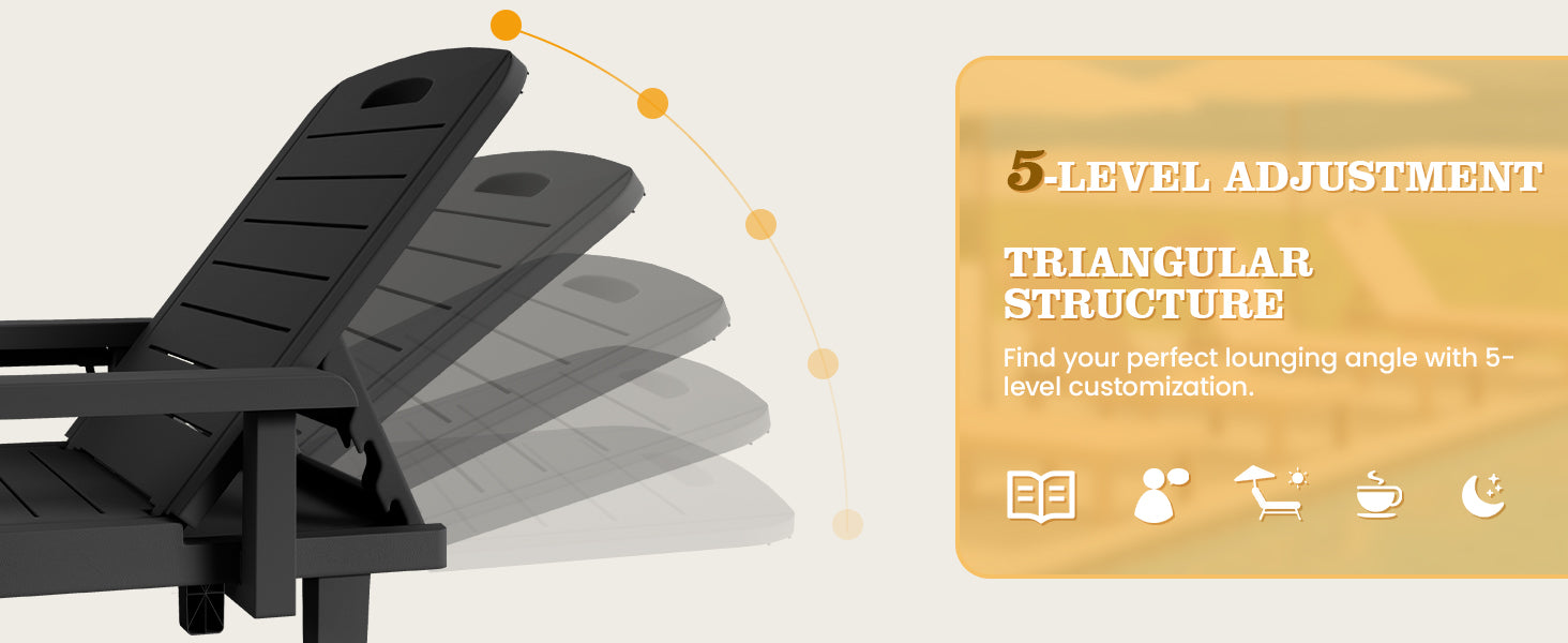 UDPATIO Oversized Pool Lounge Chairs Set of 2, Waterproof Resin Pool Chaise Lounges with Armrests and Cup Holder Tray, 5 Level Adjustable Backrest, for Poolsode, Lawn, Beach, Backyard