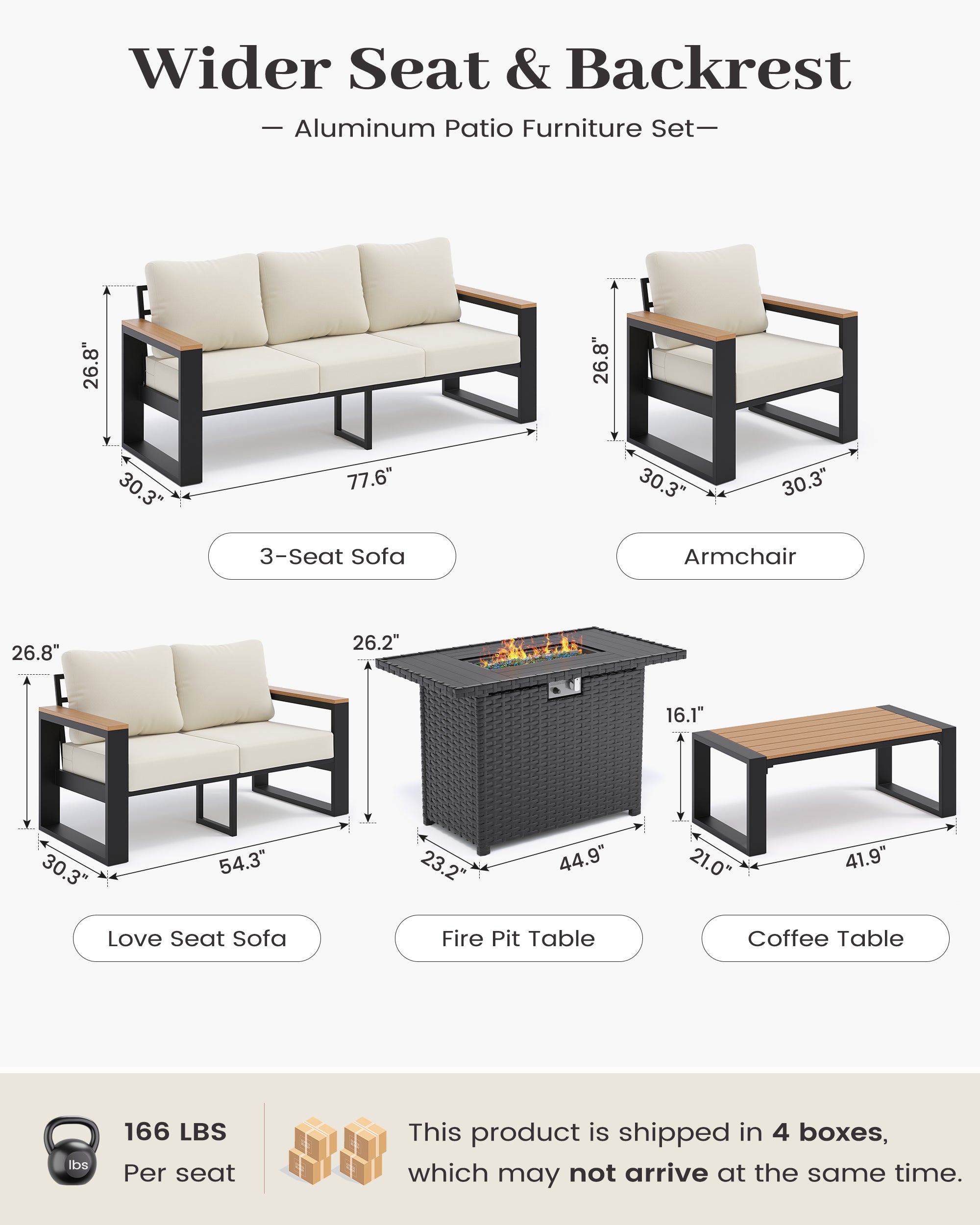 UDPATIO Aluminum Patio Furniture Set 6 Pieces, Ergonomic Backrest