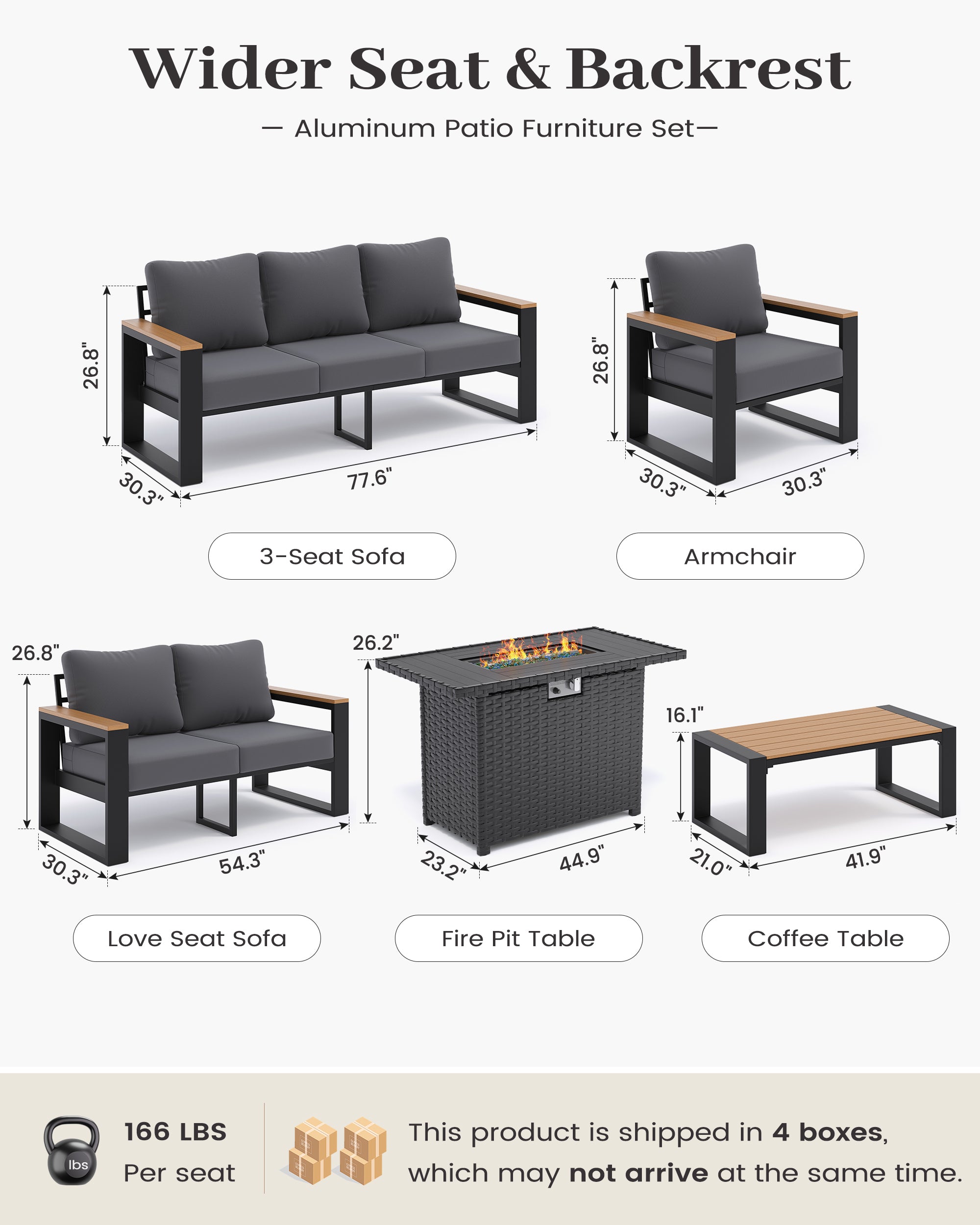 UDPATIO Aluminum Patio Furniture Set 6 Pieces, Ergonomic Backrest