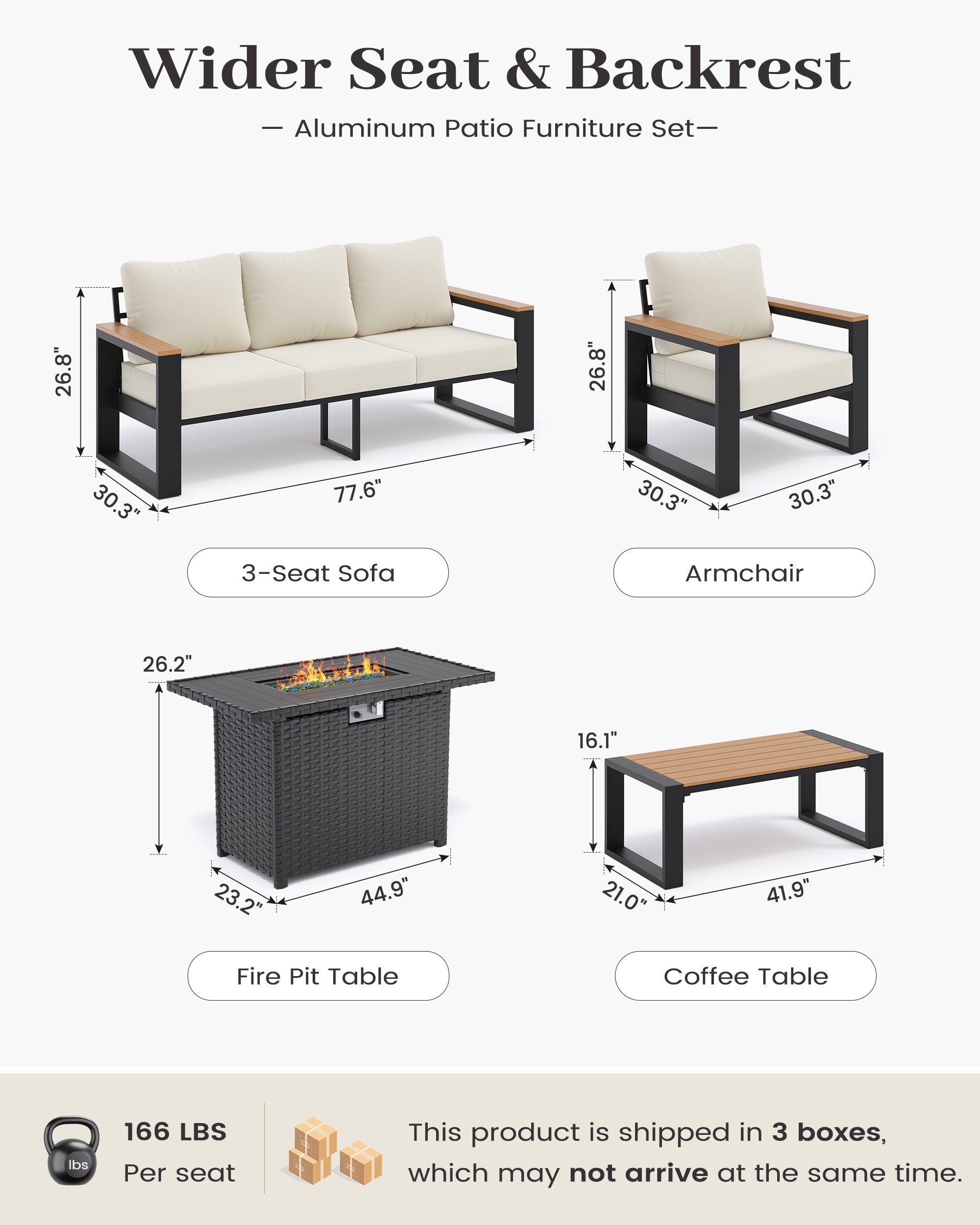 UDPATIO Aluminum Patio Furniture Set 5 Pieces, Ergonomic Backrest