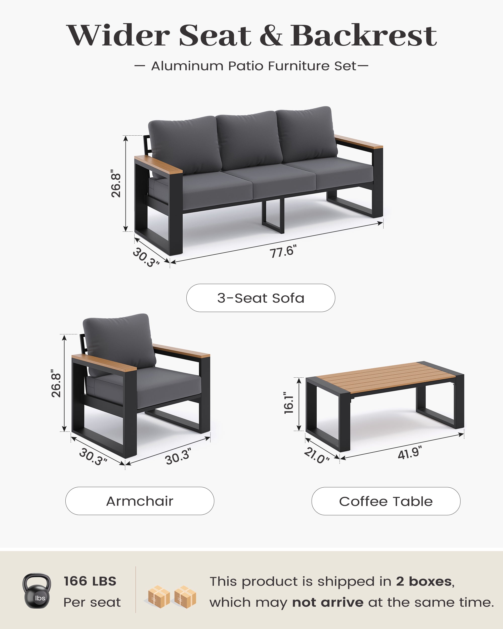 UDPATIO Aluminum Patio Furniture Set 4 Pieces, Ergonomic Backrest