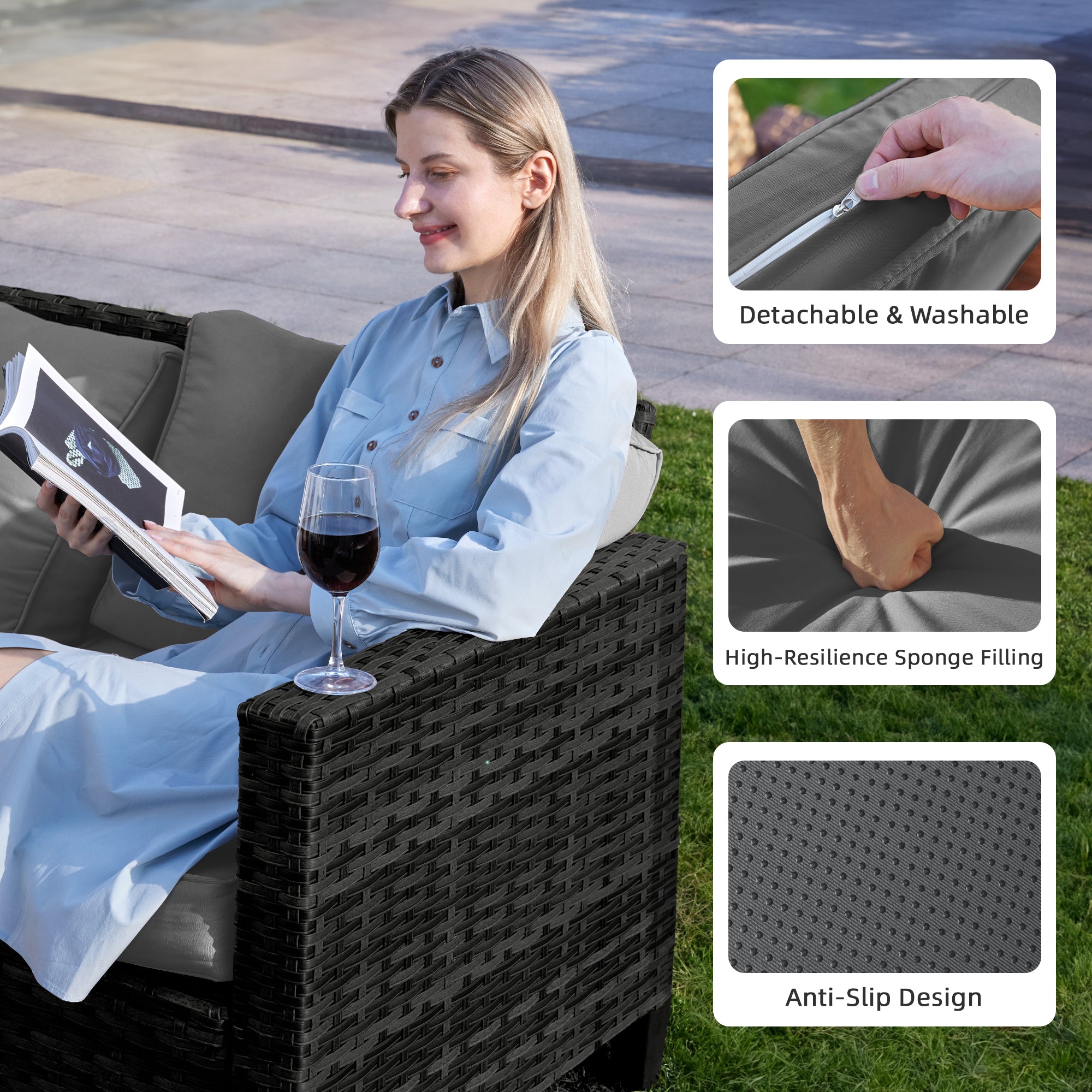 UDPATIO Patio Furniture Set, 5 Pieces Outdoor Conversation Sets with Rocking Swivel Chairs, Wicker Rattan Outdoor Sofa Set with Storage Table and Waterproof Covers for Backyard, Deck, Porch, Grey