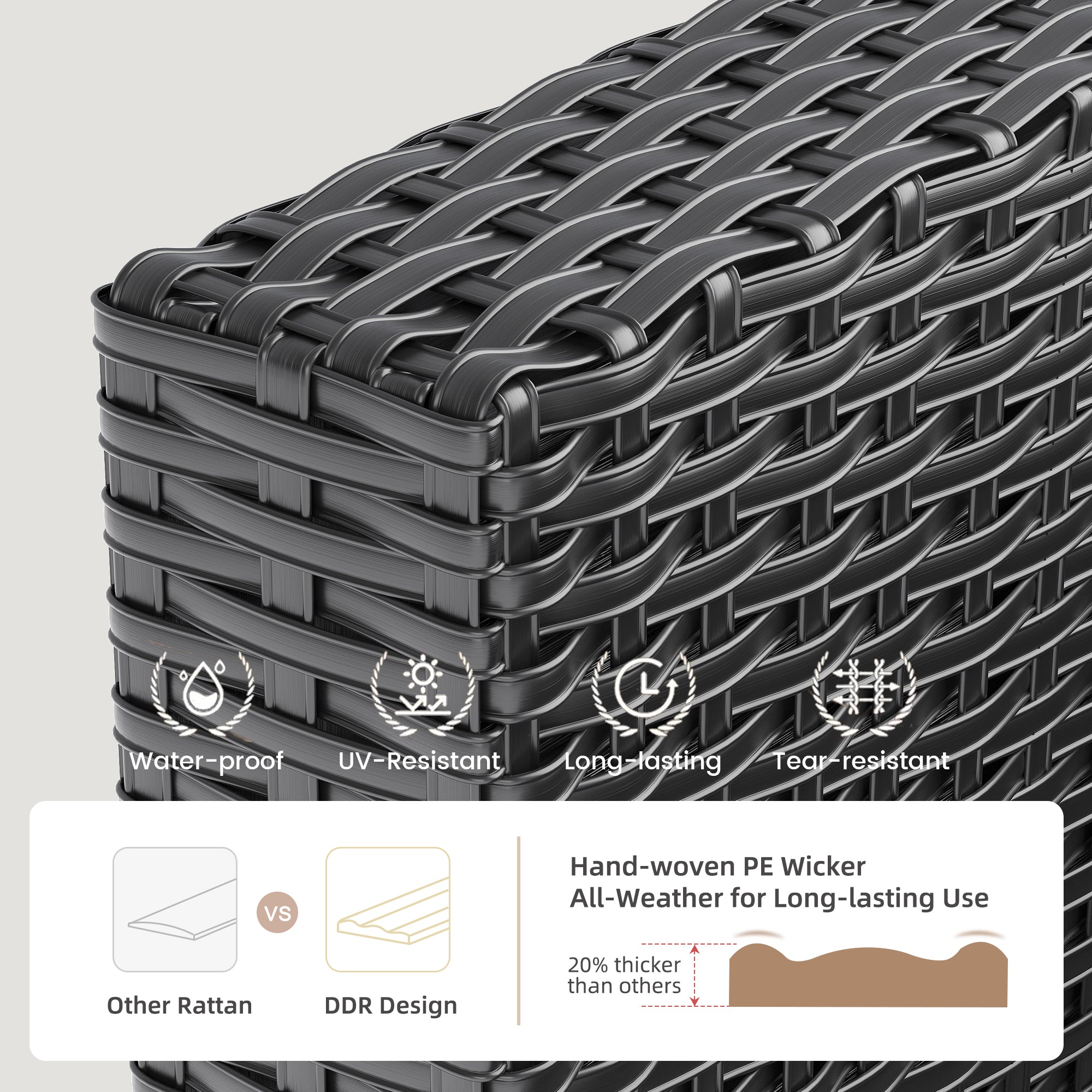 UDPATIO Patio Furniture Set, 5 Pieces Outdoor Conversation Sets with Rocking Swivel Chairs, Wicker Rattan Outdoor Sofa Set with Storage Table and Waterproof Covers for Backyard, Deck, Porch, Grey