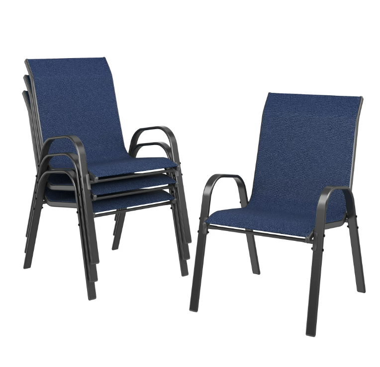 UDPATIO Patio Chairs Set of 4, Outdoor Dining Chairs High Back with All Weather Breathable Textilene, Metal Frame for Lawn Garden Backyard Deck, Blue