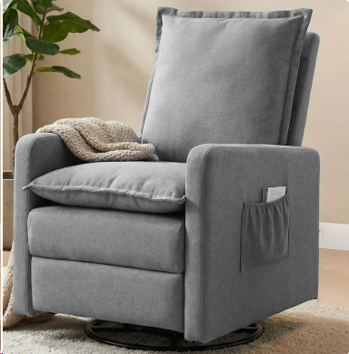 UDPATIO Recliner Chair,Nursery Glider for Living Room, 360° Swivel Motion, Upholstered Swivel Rocking Glider,Linen Light Gray