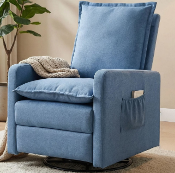 UDPATIO Nursery Glider for Living Room, 360° Swivel Motion, Upholstered Swivel Rocking Glider, Linen Blue