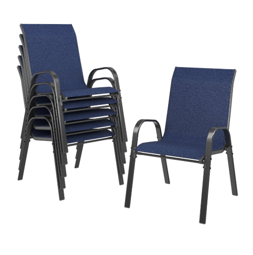 UDPATIO Patio Chairs Set of 6, Outdoor Dining Chairs High Back with All Weather Breathable Textilene, Metal Frame for Lawn Garden Backyard Deck, Blue