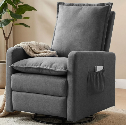 UDPATIO Recliner Chair,Nursery Glider for Living Room, 360° Swivel Motion, Upholstered Swivel Rocking Glider, Linen Dark Gray