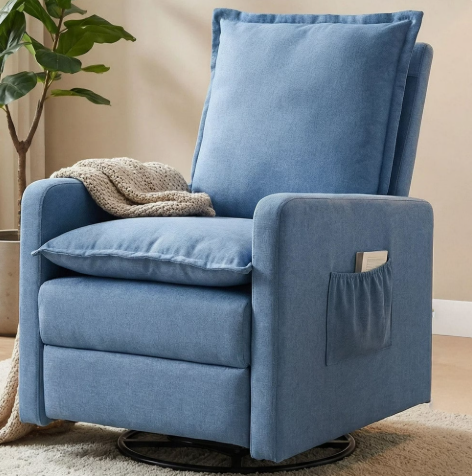 UDPATIO Nursery Glider for Living Room, 360° Swivel Motion, Upholstered Swivel Rocking Glider, Linen Blue