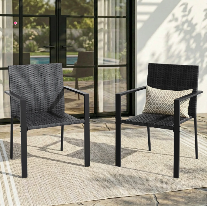 UDPATIO Patio Dining Chairs Set of 2 Stackable Outdoor Wicker Dining Chairs, All-Weather Patio Armchairs with Armrests, Rustproof Steel Frame, Ergonomic Comfort for Backyard, Deck, Garden,Brown