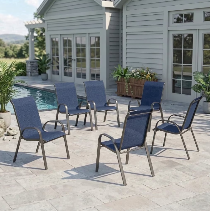 UDPATIO Patio Chairs Set of 6, Outdoor Dining Chairs High Back with All Weather Breathable Textilene, Metal Frame for Lawn Garden Backyard Deck, Blue