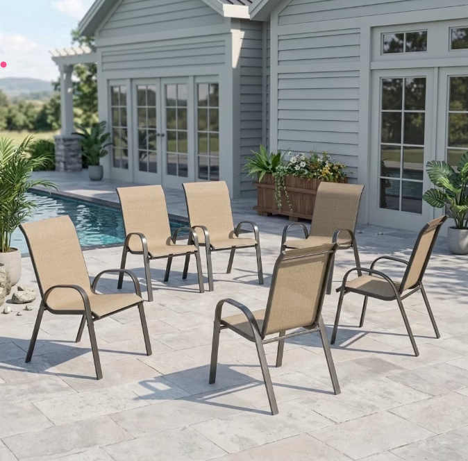 UDPATIO Patio Chairs Set of 6, Outdoor Dining Chairs High Back with All Weather Breathable Textilene, Metal Frame for Lawn Garden Backyard Deck, Brown