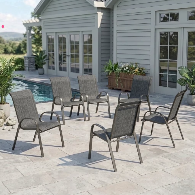 UDPATIO Patio Chairs Set of 6, Outdoor Dining Chairs High Back with All Weather Breathable Textilene, Metal Frame for Lawn Garden Backyard Deck, Dark Grey