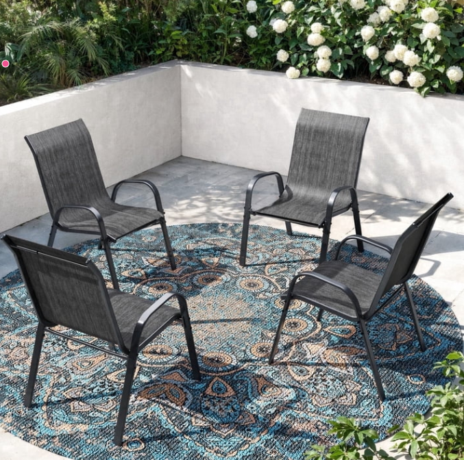 UDPATIO Patio Chairs Set of 4, Outdoor Dining Chairs High Back with All Weather Breathable Textilene, Metal Frame for Lawn Garden Backyard Deck, Dark Grey