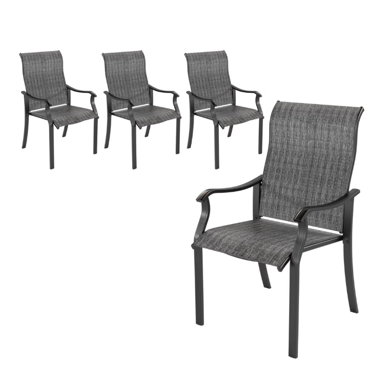 UDPATIO Patio Chairs Set of 4, Outdoor Dining Chairs High Back with All Weather Breathable Textilene, Metal Frame for Lawn Garden Backyard Deck, Dark Grey