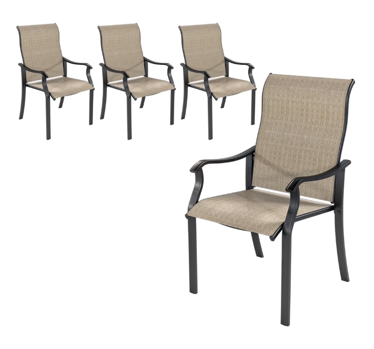 UDPATIO Patio Chairs Set of 4, Outdoor Dining Chairs High Back with All Weather Breathable Textilene, Metal Frame for Lawn Garden Backyard Deck, Khaki