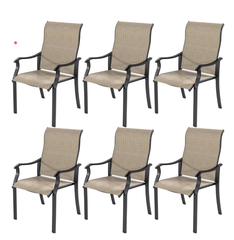 UDPATIO Patio Chairs Set of 6, Outdoor Dining Chairs High Back with All Weather Breathable Textilene, Metal Frame for Lawn Garden Backyard Deck, Khaki