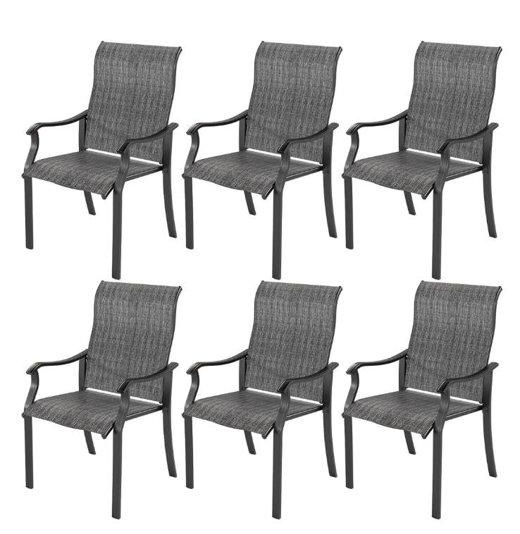 UDPATIO Patio Chairs Set of 6, Outdoor Dining Chairs High Back with All Weather Breathable Textilene, Metal Frame for Lawn Garden Backyard Deck, Dark Grey