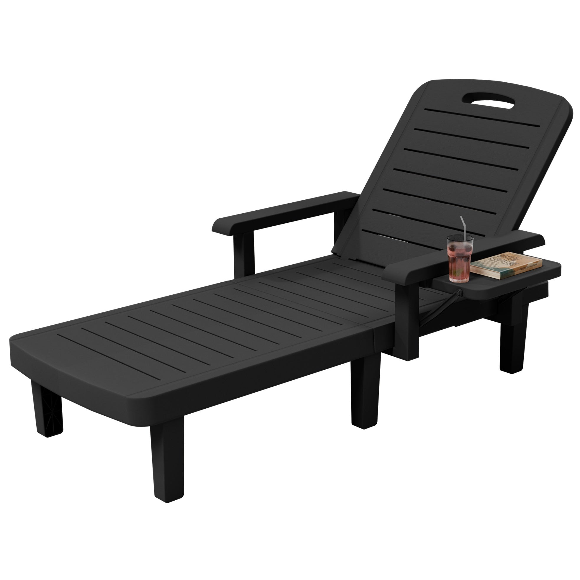 UDPATIO Oversized Pool Lounge Chairs Set of 2, Waterproof Resin Pool Chaise Lounges with Armrests and Cup Holder Tray, 5 Level Adjustable Backrest, for Poolsode, Lawn, Beach, Backyard