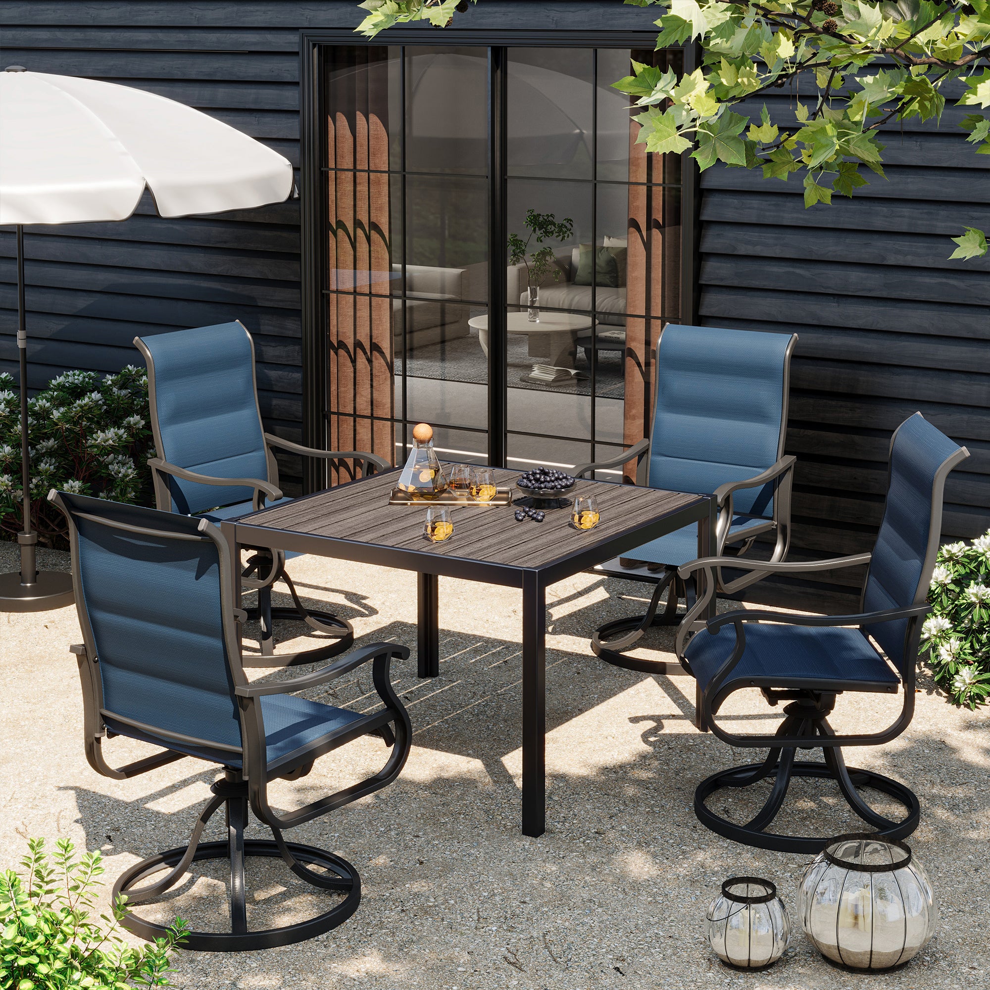 UDPATIO Patio Swivel Chairs Set of 4, Outdoor Swivel Chairs High Back with Padded All Weather Breathable Textilene, Navy Blue