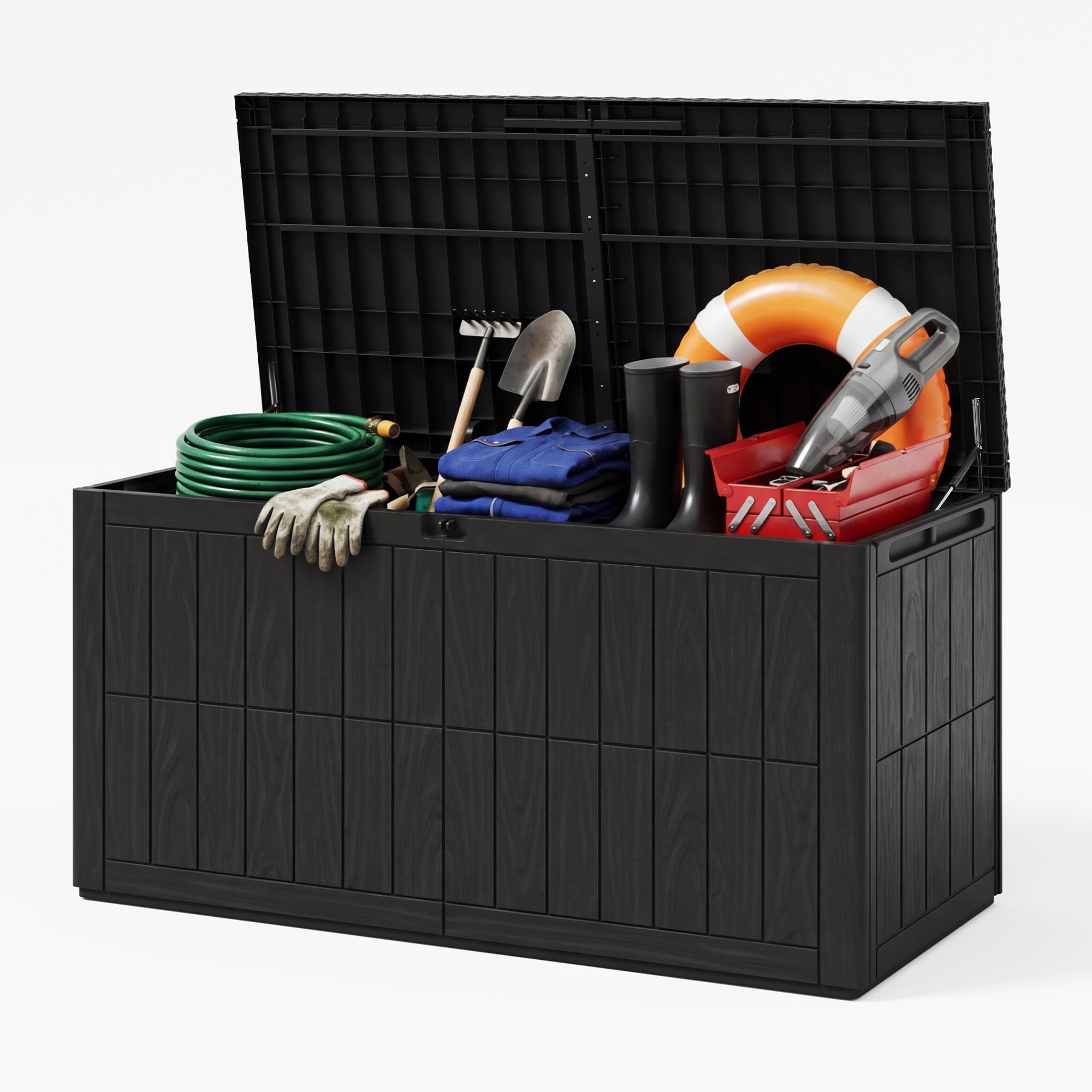 UDPATIO 100 Gallon Deck Box, Outdoor Storage Box Lockable Waterproof Resin, Indoor Outdoor Storage Container for Patio Cushions, Garden Tools, Pool Accessories, Package Delivery Boxes for outside