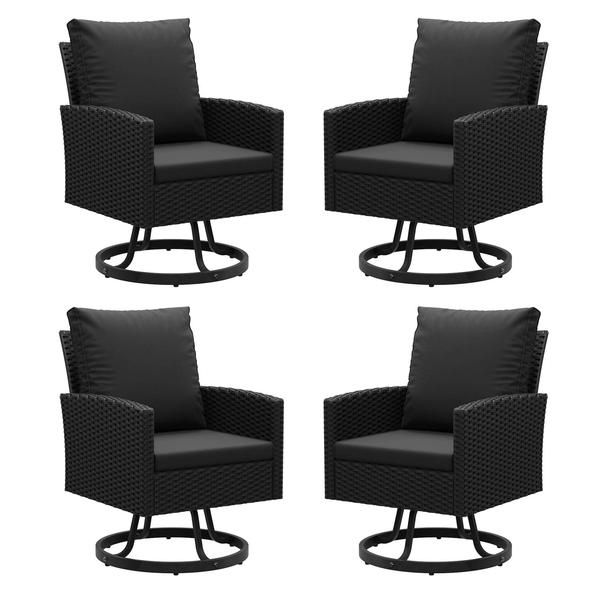 UDPATIO Patio Chairs Set of 4,Black Outdoor Swivel Chairs with Cushions