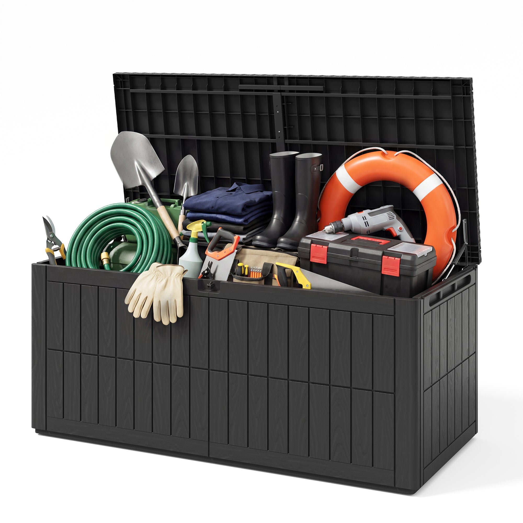 UDPATIO 180 Gallon Deck Box, Outdoor Storage Box Lockable Waterproof Resin, Indoor Outdoor Storage Container for Patio Cushions, Garden Tools, Pool Accessories, Package Delivery Boxes for outside