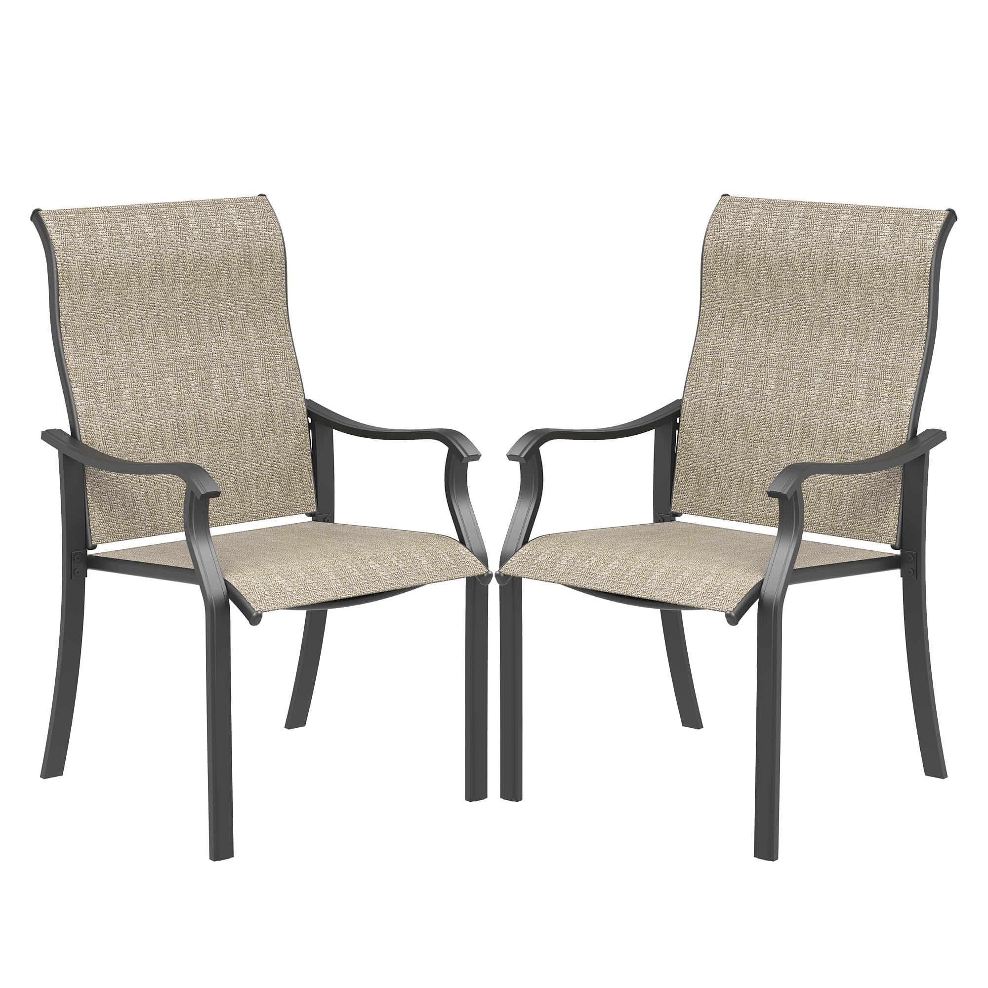 UDPATIO Patio Dining Chairs Set of 2, High Back Wide Seat Outdoor Furniture Chairs with All Weather Breathable Textilene, for Garden Backyard Deck, Brown