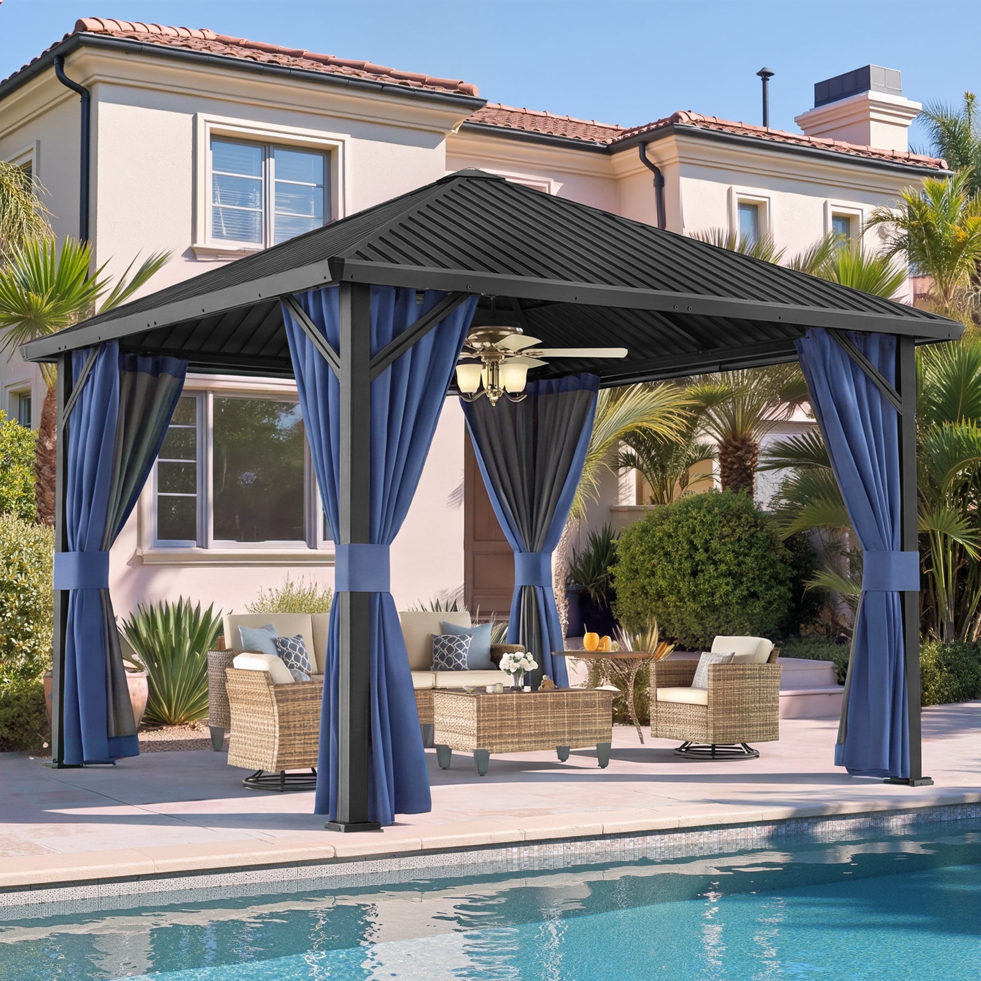 DPATIO 10'x10' Hardtop Gazebo, Outdoor Metal Gazebos for Backyard,Navy Blue