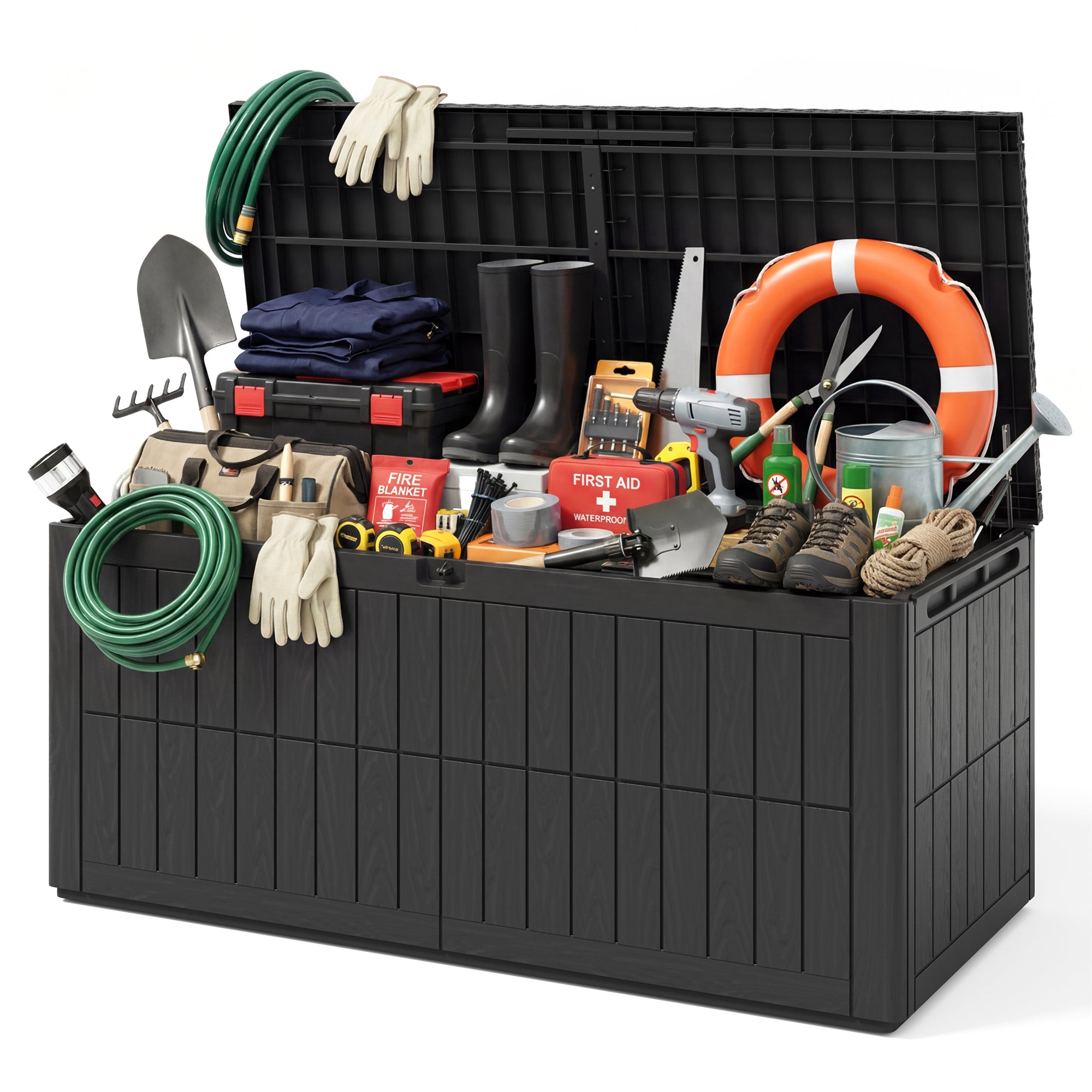 UDPATIO 220 Gallon Deck Box, Outdoor Storage Box Lockable Waterproof Resin, Indoor Outdoor Storage Container for Patio Cushions, Garden Tools, Pool Accessories, Package Delivery Boxes for outside