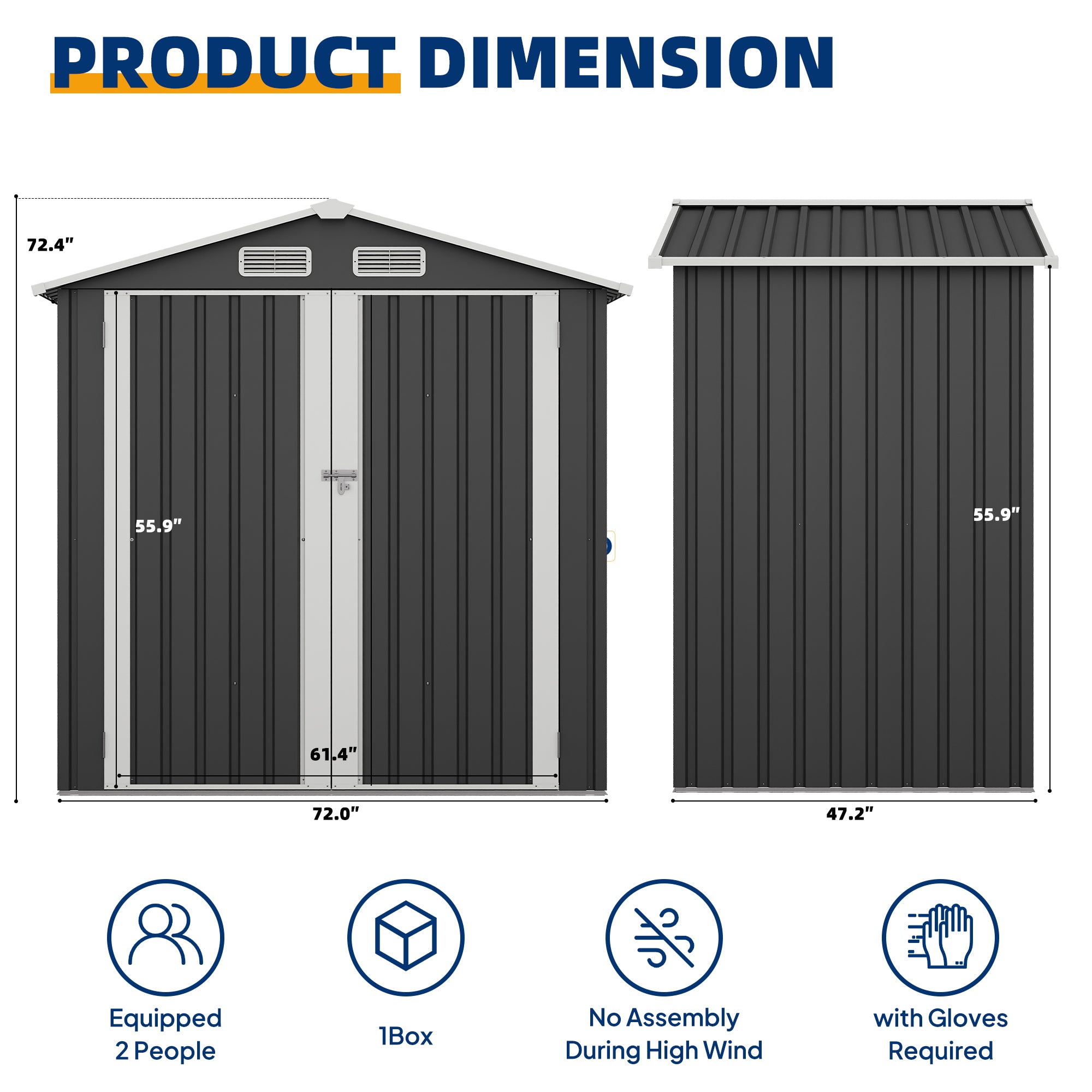 UDPATIO 6X4 FT Storage Shed with Floor, Metal Sheds & Outdoor Storage with Sloping Roof & Lockable Door for Bicycle, Tool in Patio Lawn, Garden, Backyard, Grey