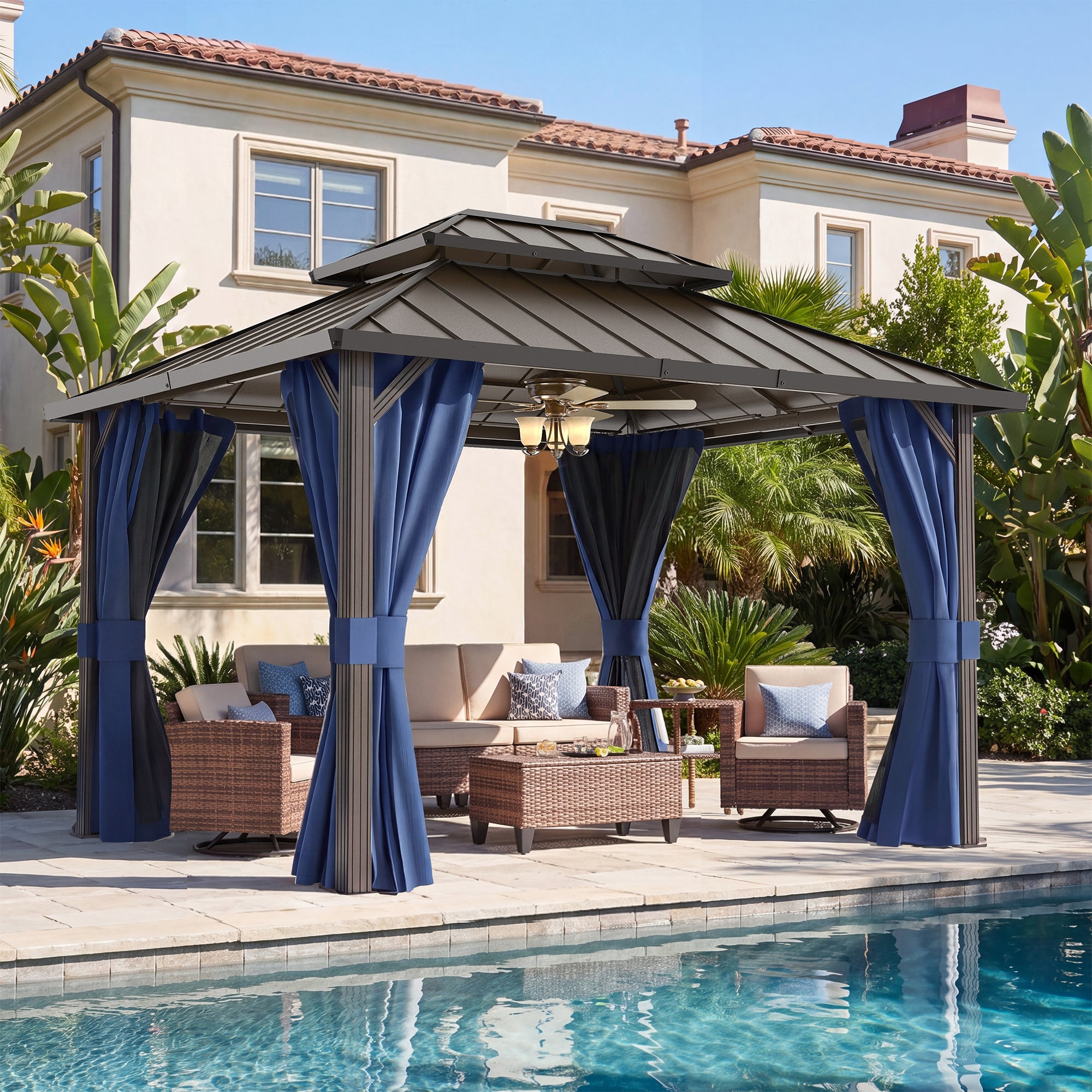 UDPATIO 10'x12' Aluminum Frame Hardtop Outdoor Gazebo with Mosquito Netting