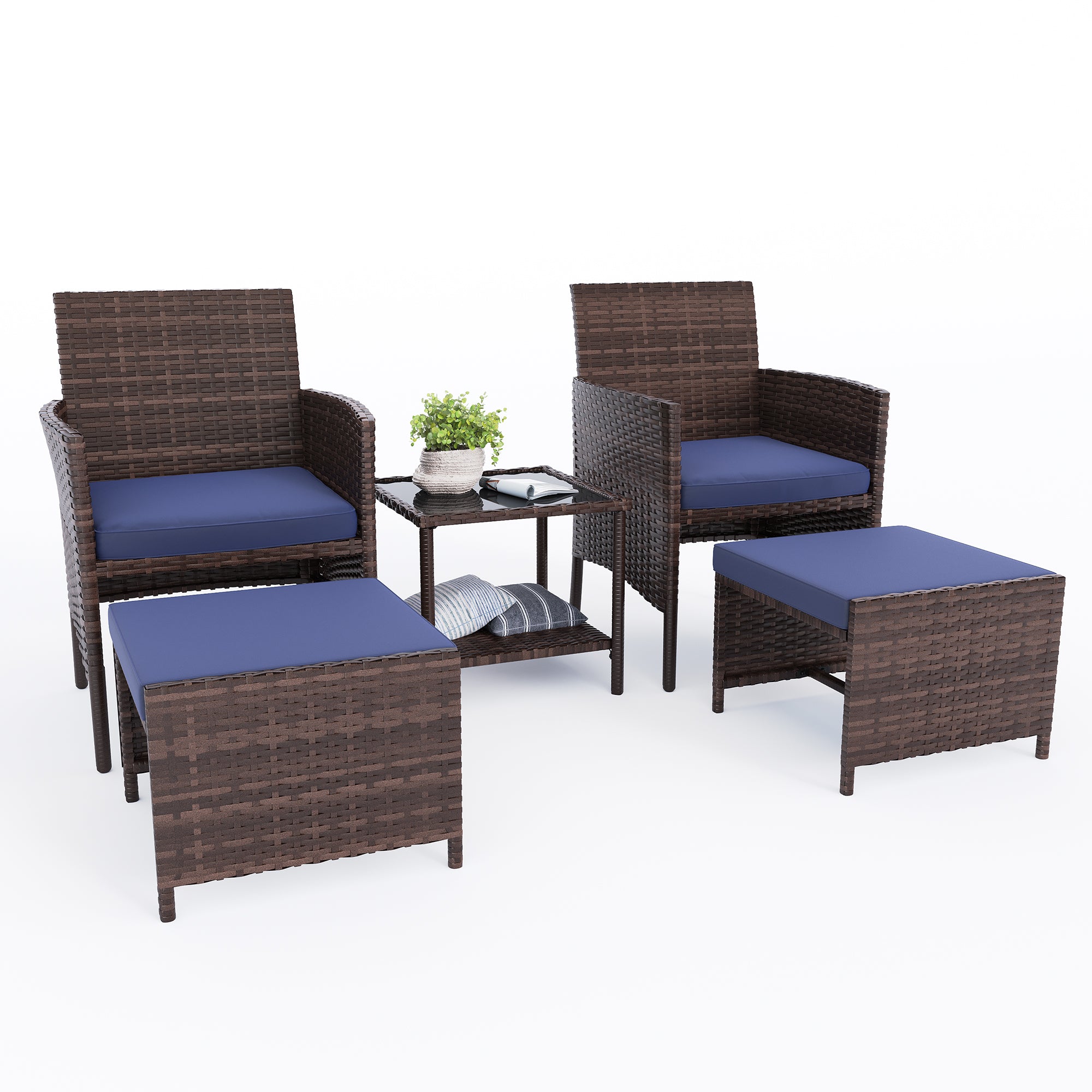 UDPATIO Outdoor Furniture Patio Chairs with Ottoman, Ideal for Balcony, Porch, 5 Piece Patio Furniture Set with Side Table for Deck, Apartment