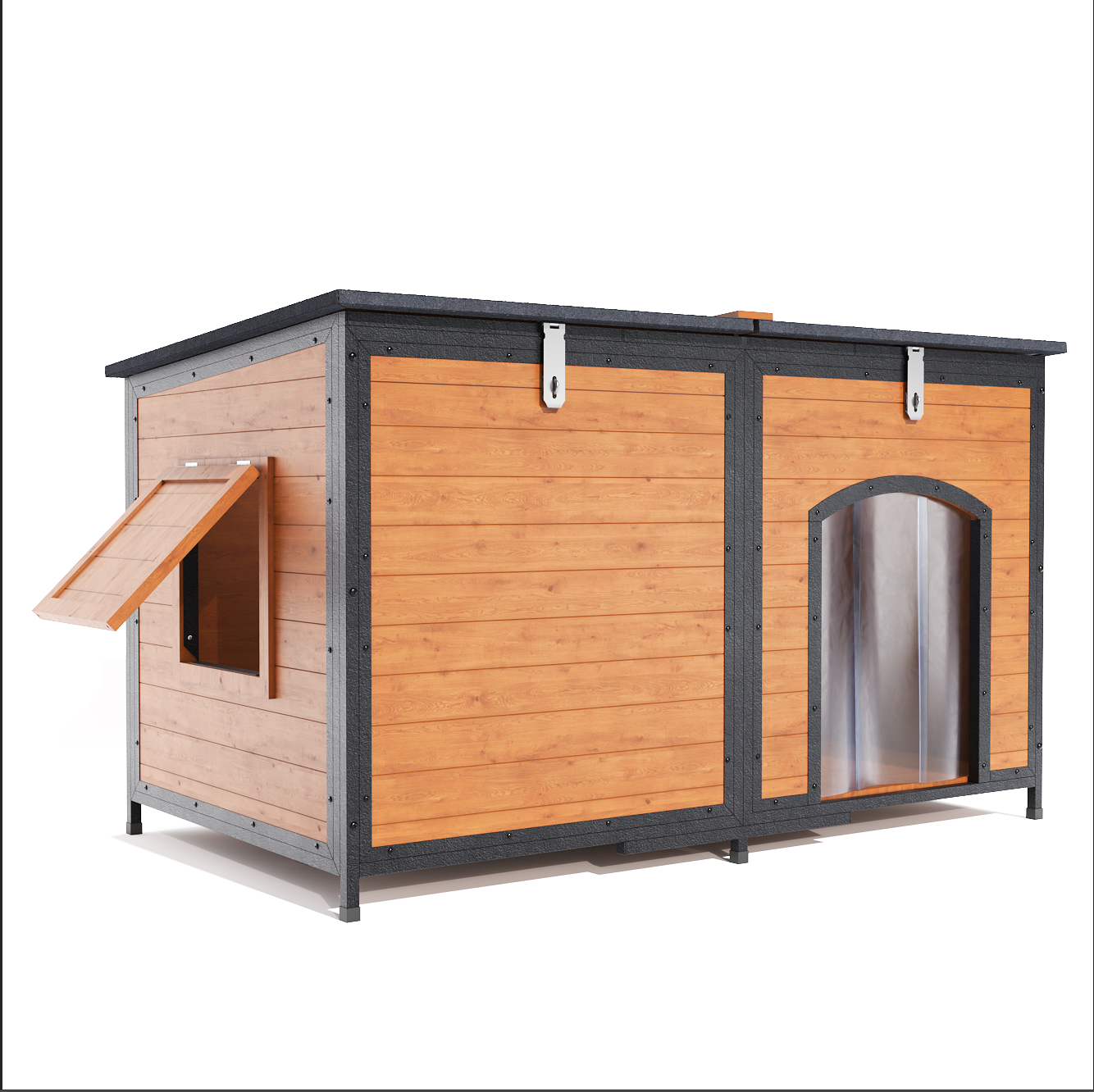UDPATIO Wooden Insulated Outdoor Dog House - Extra Large Dog Kennel Heavy-Duty, Weatherproof with Asphalt Roof & Ventilation Windows & PVC Door, Pet Shelter for Large, Medium, Small Dogs