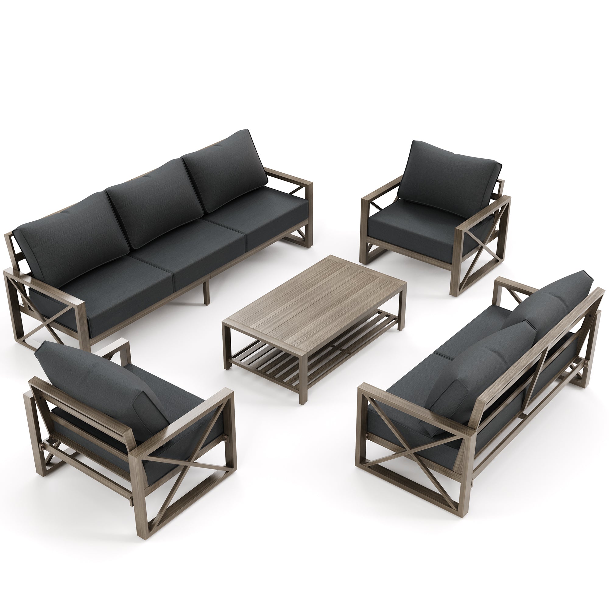 UDPATIO 4 Pieces Aluminum Patio Furniture Set Modern Outdoor Furniture Faux Wood Grain Patio Conversation Sets with Coffee Table for Balcony, Backyard, Include 600D Waterproof Cover