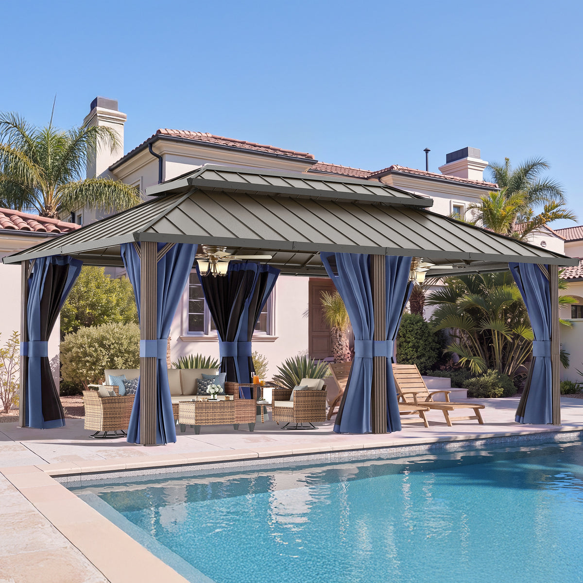 DPATIO 12'x20' Hardtop Aluminum Outdoor Gazebo with Double Roof, Navy Blue