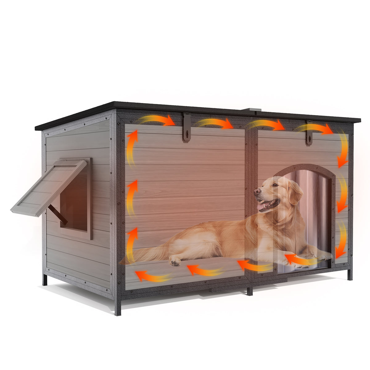 Outdoor Insulated Dog House Weatherproof Dog Kennel Dog Shelter Anti-Chewing Full Iron Frame, Openable Roof for Small to Large Dog Breeds