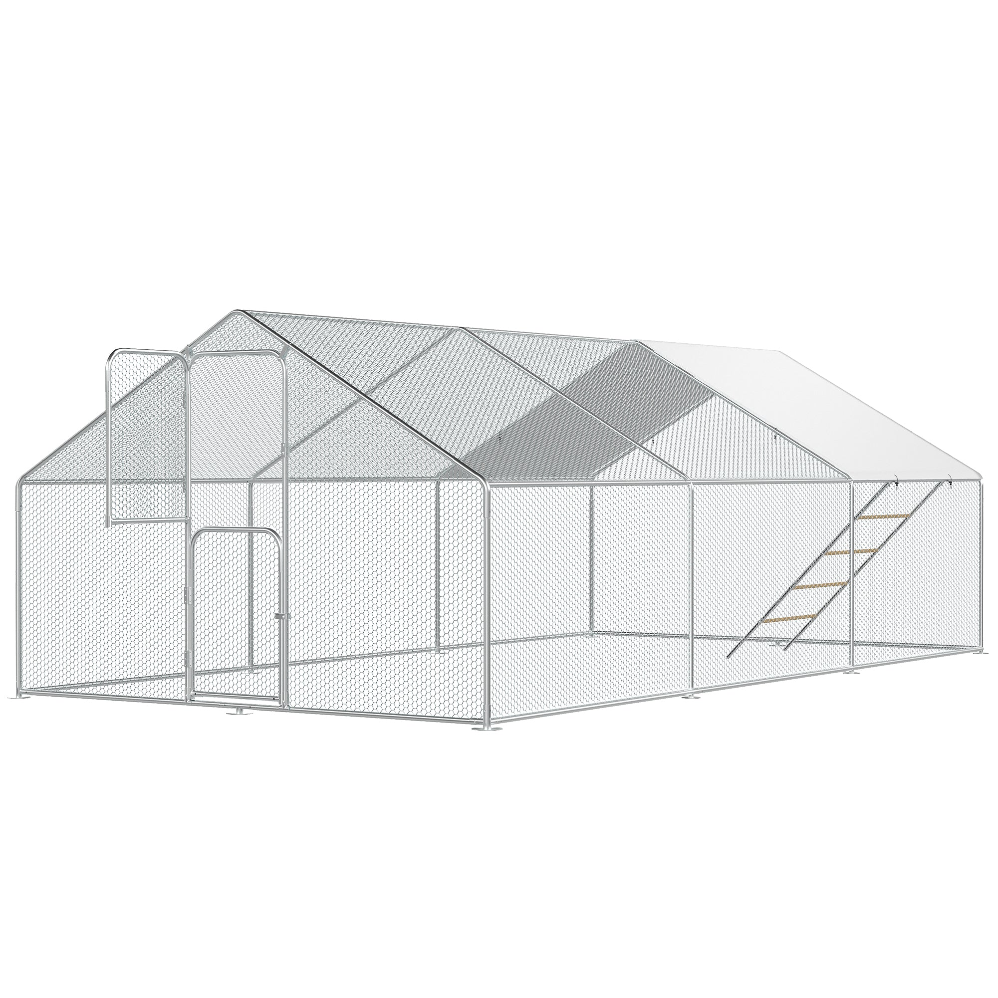 UPDATIO Large Metal Chicken Coop Walk In with Roosting Perch — Heavy-Duty Outdoor Poultry Pen with Protective Cover, Predator-Proof & Weather-Resistant  for 25-35 Chickens,18*10*6 FT