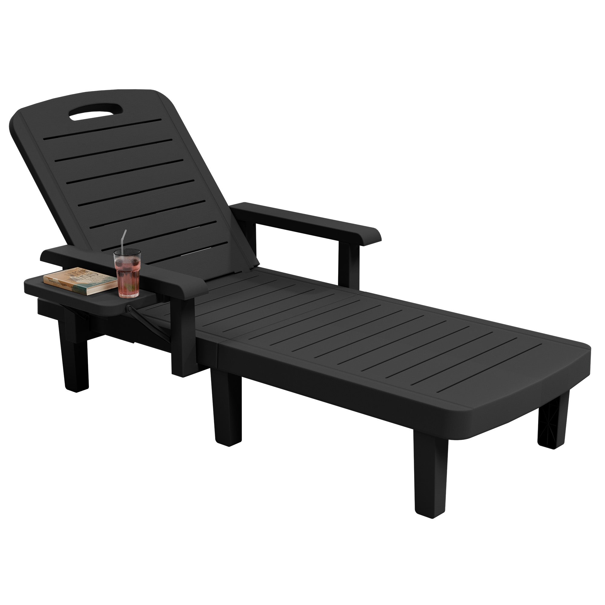 UDPATIO Oversized Pool Lounge Chairs Set of 2, Waterproof Resin Pool Chaise Lounges with Armrests and Cup Holder Tray, 5 Level Adjustable Backrest, for Poolsode, Lawn, Beach, Backyard