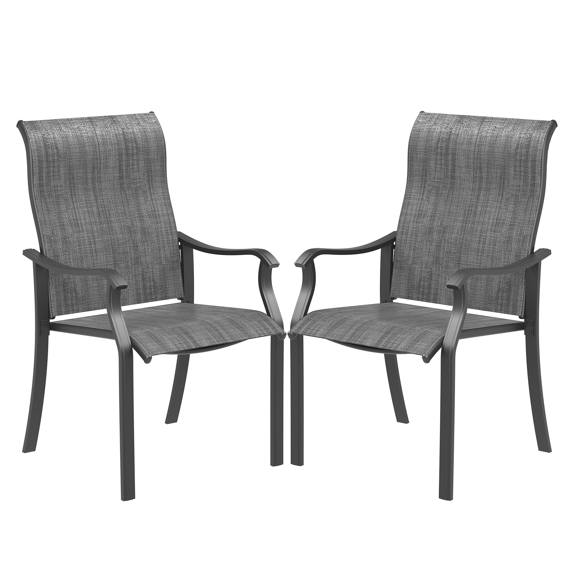 UDPATIO Patio Dining Chairs Set of 2, High Back Wide Seat Outdoor Furniture Chairs with All Weather Breathable Textilene, for Lawn Garden Backyard Deck, Dark Grey