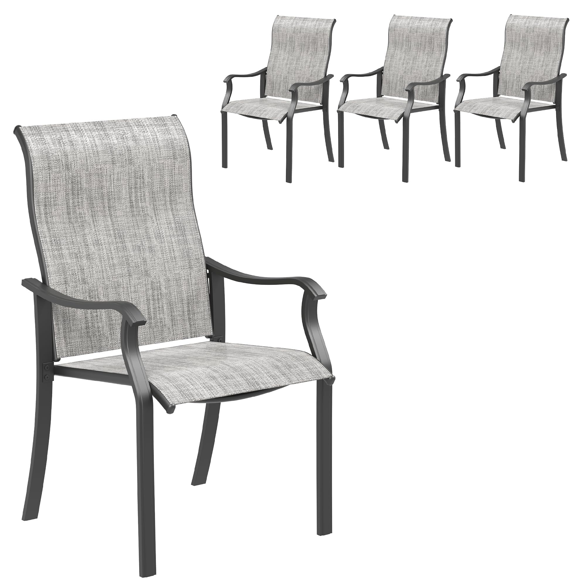UDPATIO Patio Dining Chairs Set of 4, High Back Wide Seat Outdoor Furniture Chairs with All Weather Breathable Textilene, for Lawn Garden Backyard, Grey White