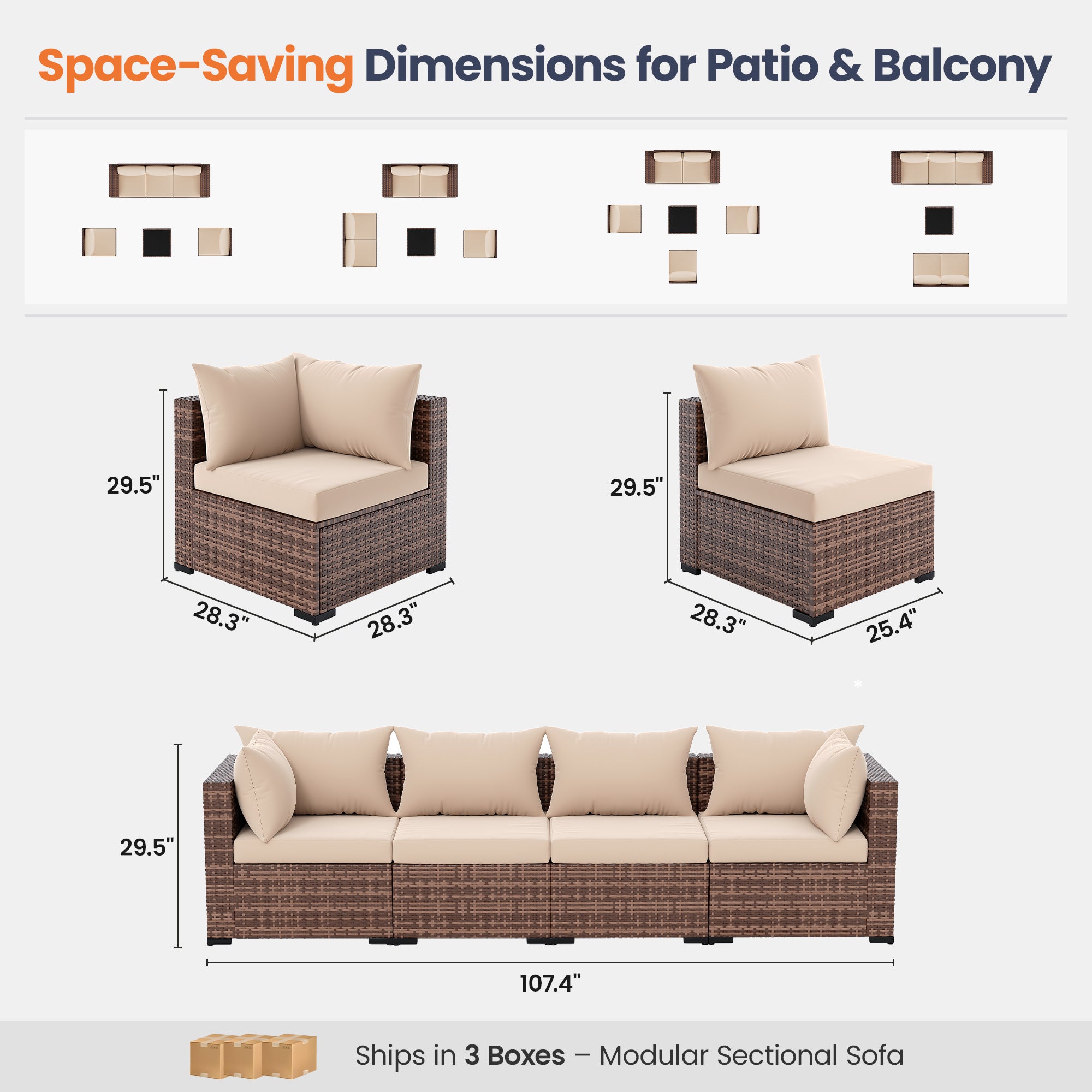 UDPATIO Patio Furniture Set with Fire Pit Table, 5 Piece Outdoor Sectional Sofas, All-Weather Wicker Conversation for Garden, Backyard, Khaki