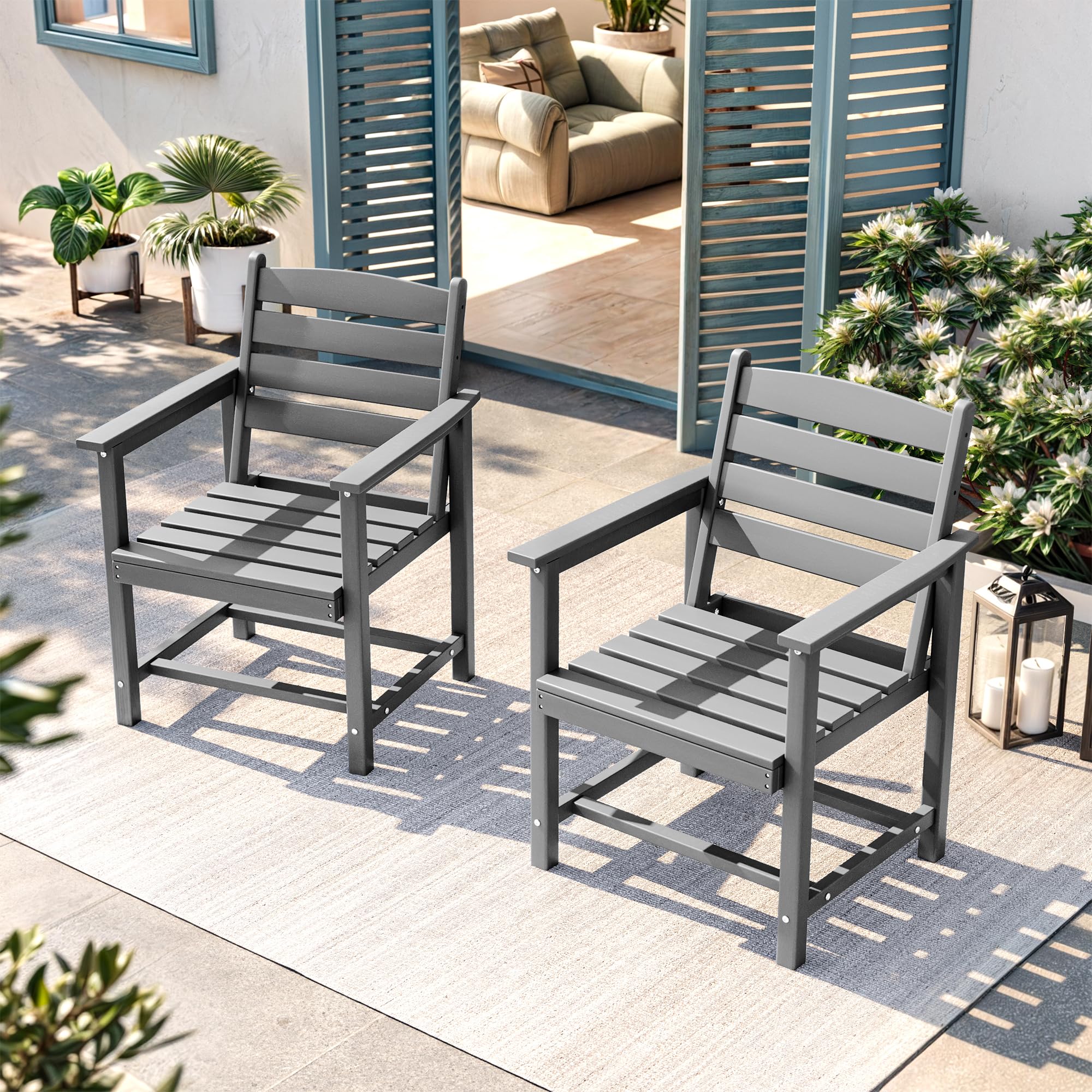 UDPATIO All-Weather HDPE Patio Chairs Set of 2, Oversized Outdoor Dining Chairs with 400 lbs Weight Capacity, Easy to Assemble, Gray