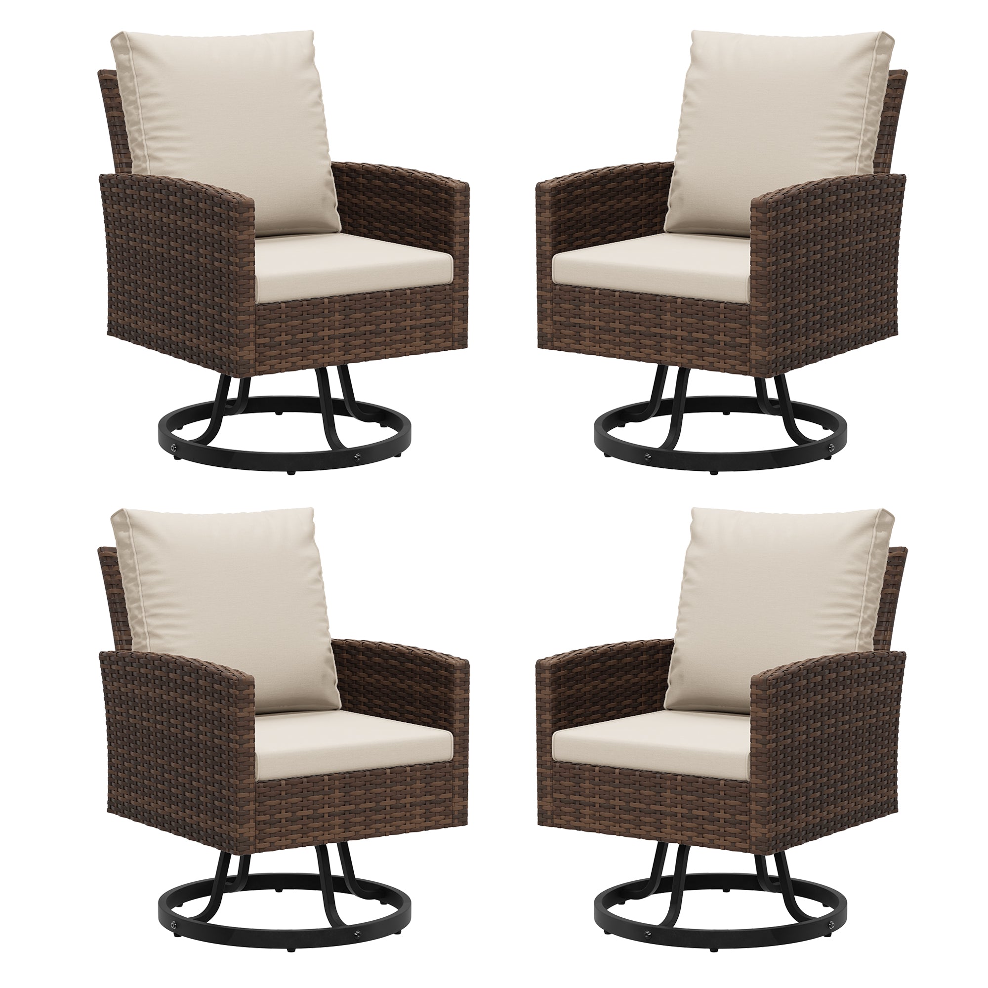 UDPATIO Patio Chairs Set of 4,Khaki Outdoor Swivel Chairs with Cushions