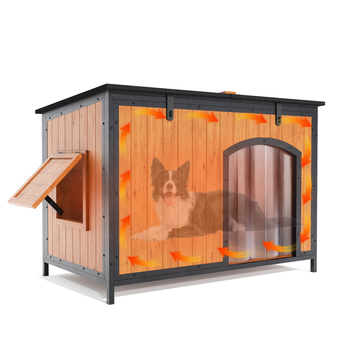 Outdoor Insulated Dog House Weatherproof Dog Kennel Dog Shelter Anti-Chewing Full Iron Frame, Openable Roof for Small to Large Dog Breeds
