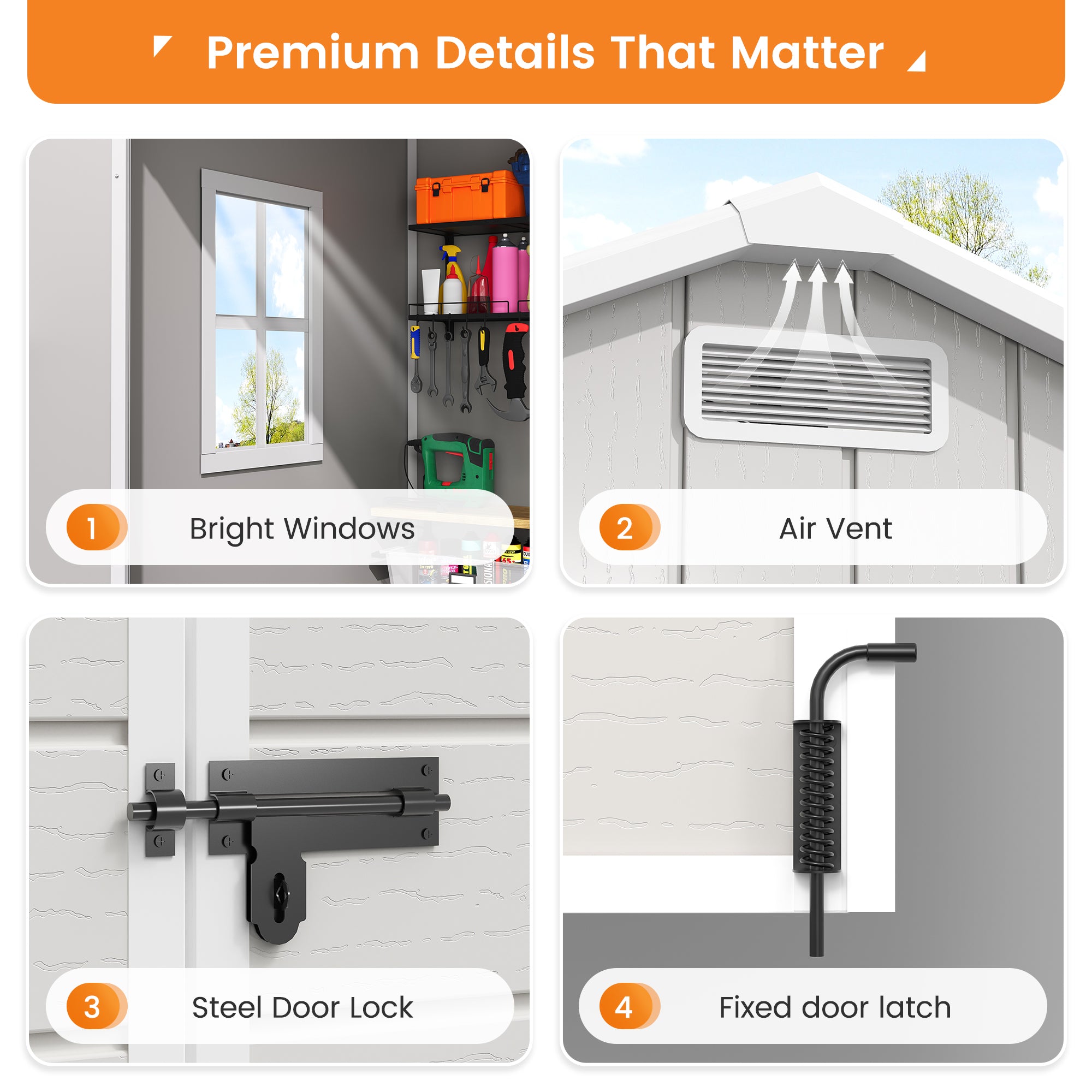 UDPATIO Resin Storage Shed 8 x 8 FT, Outdoor Garden Sheds with Floor Plastic Patio Outdoor Storage Shed with Lockable Door, Sandstone