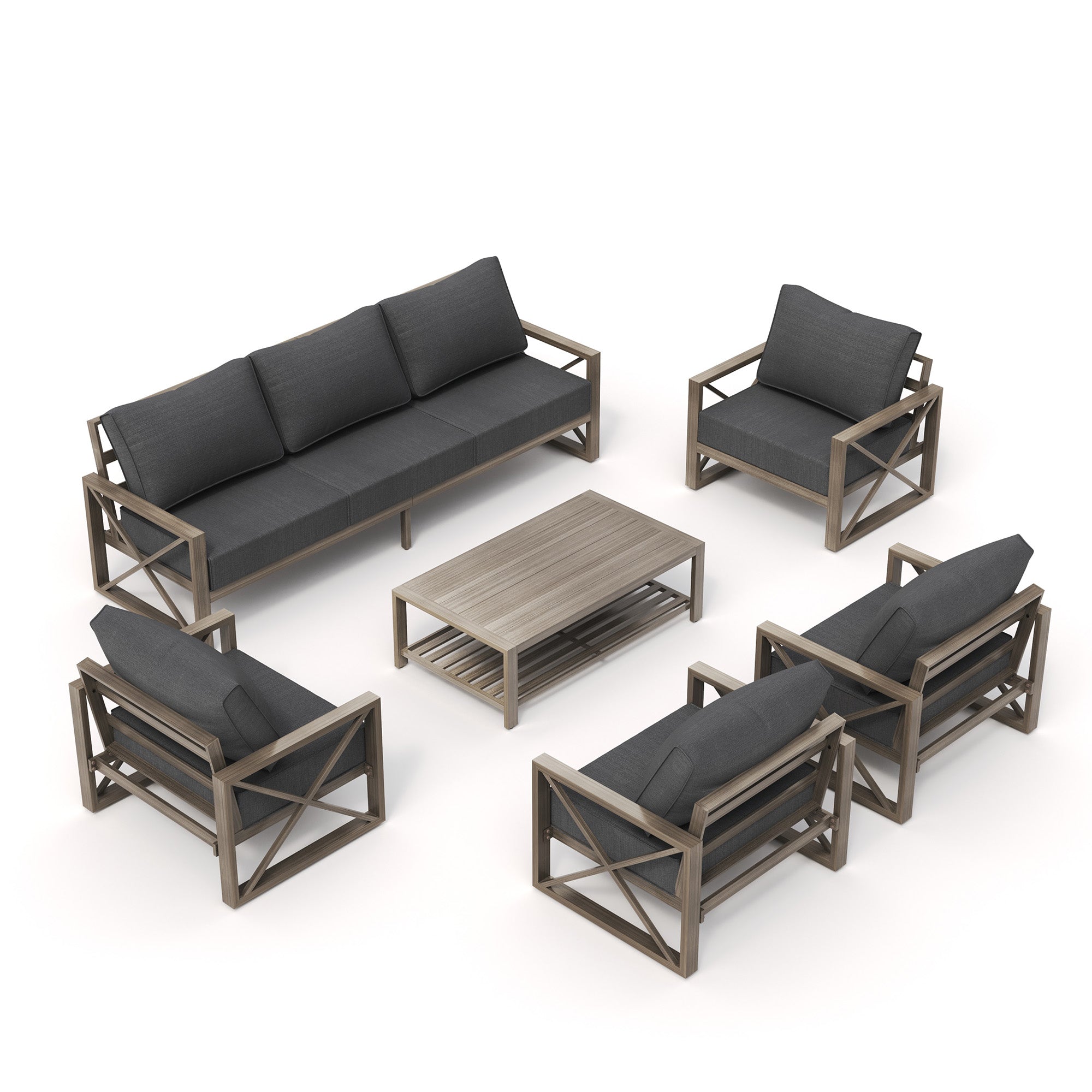UDPATIO 5 Pieces Aluminum Patio Furniture Set Modern Outdoor Furniture Faux Wood Grain Patio Conversation Sets with Coffee Table for Balcony, Backyard, Include 600D Waterproof Cover