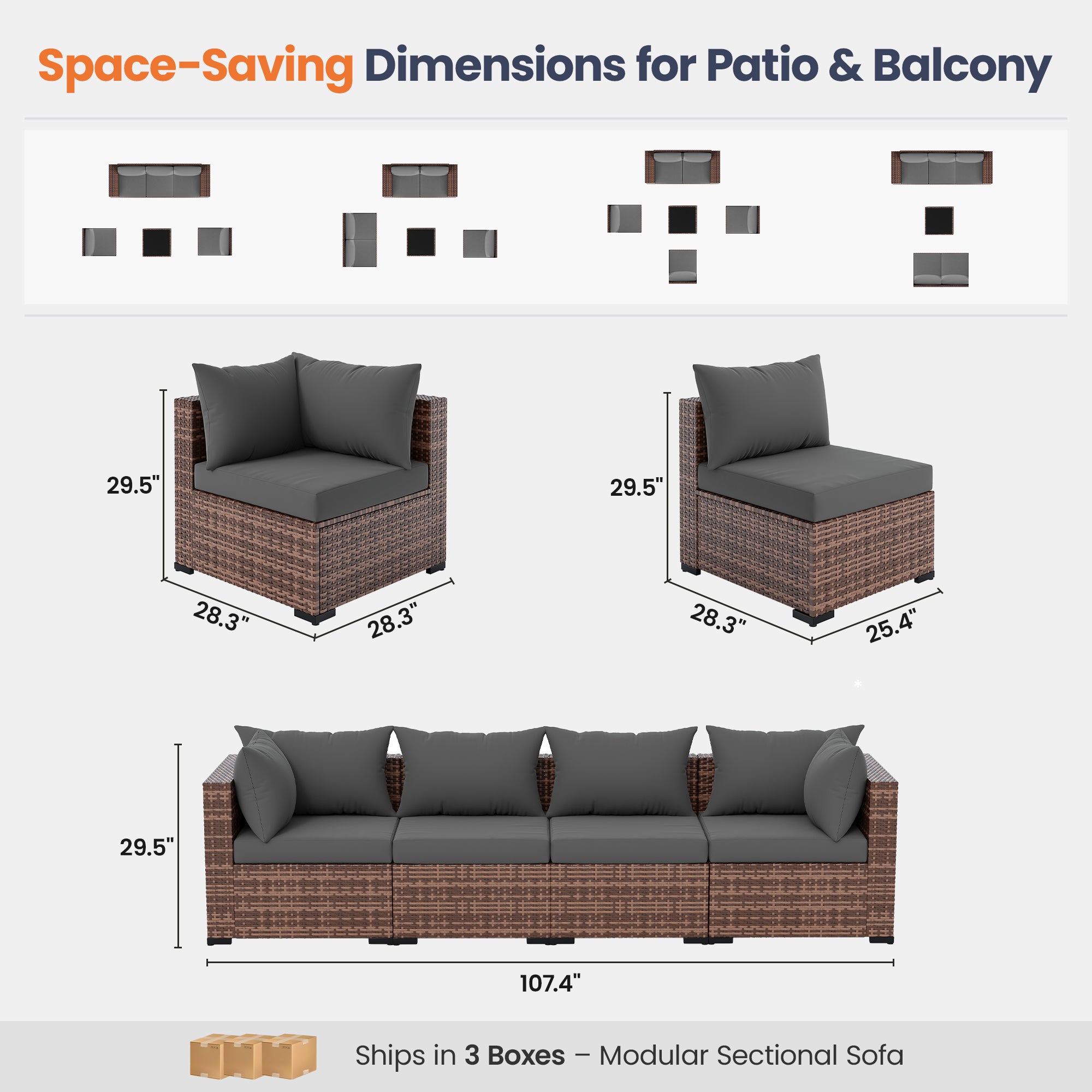 UDPATIO Patio Furniture Set with Fire Pit Table, 5 Piece Outdoor Sectional Sofas, All-Weather Wicker Conversation for Garden, Backyard, Navy Blue